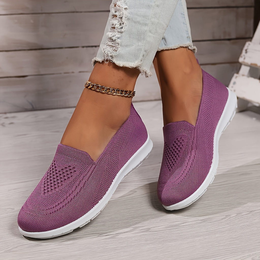 Women's knitted slip-on walking trainer with white flat sole
