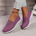 Women's knitted slip-on walking trainer with white flat sole