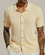 Men's Textured Open-Knit Button-Front Polo