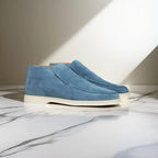 Men's stitched slip-on loafers with rounded toes and flat light soles