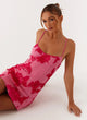 Women's pink floral mini dress with sweetheart neckline and spaghetti straps