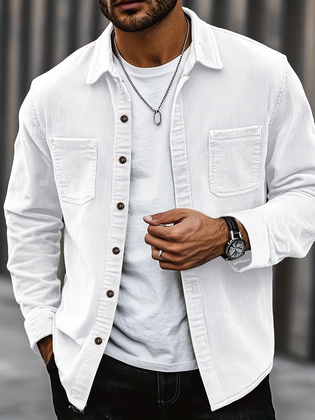 Men's corduroy overshirt jacket with two chest pockets