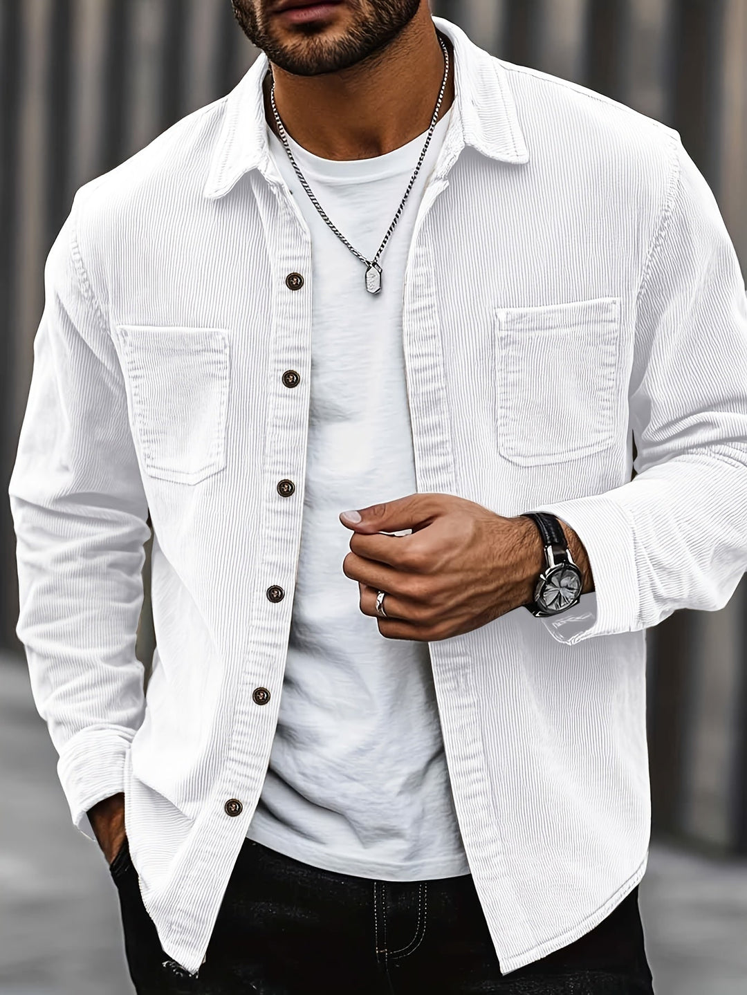 Men's corduroy overshirt jacket with two chest pockets