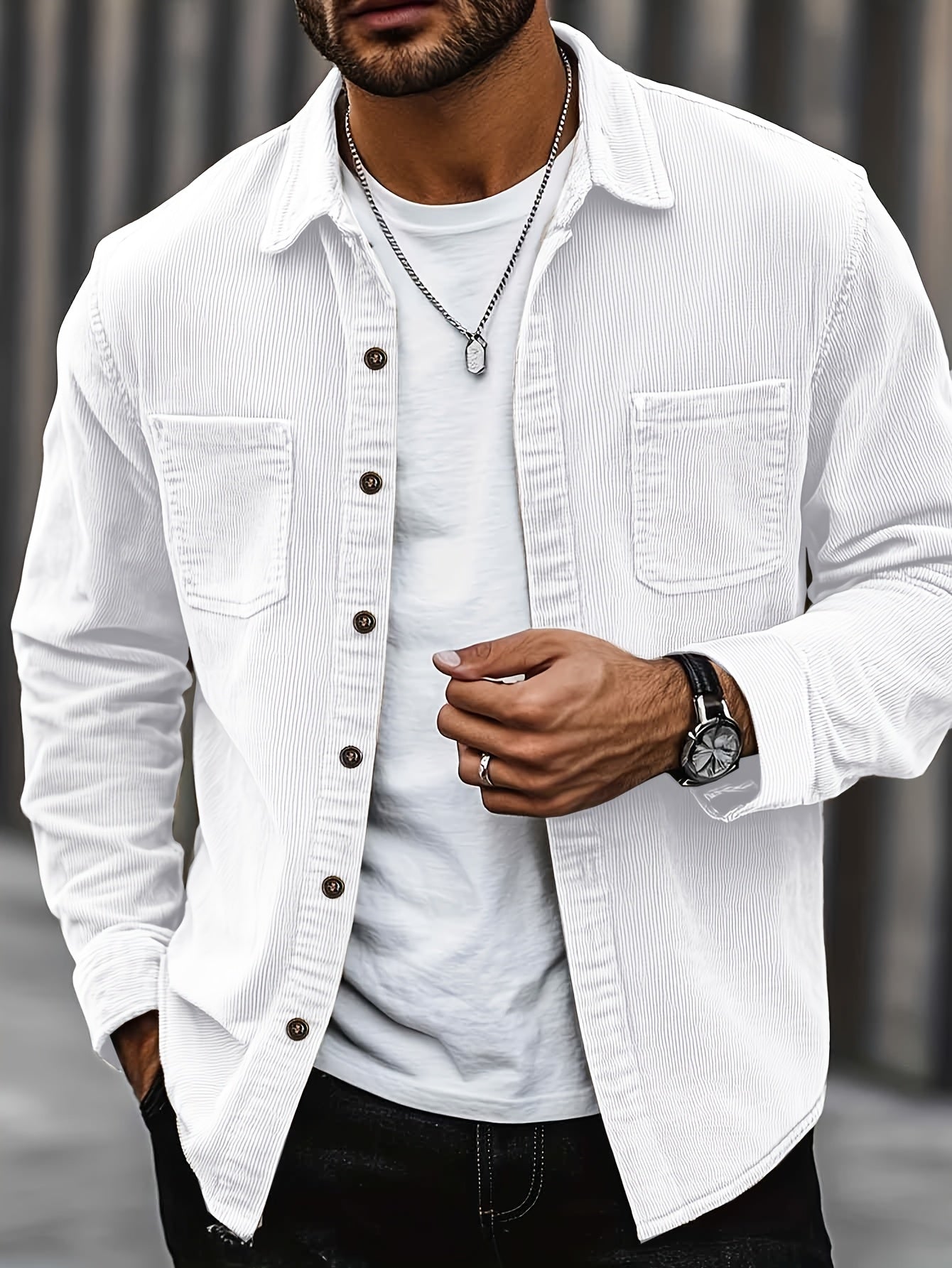 Men's corduroy overshirt jacket with two chest pockets