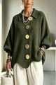Women's oversized ribbed cardigan with collared neckline, balloon sleeves and large front buttons