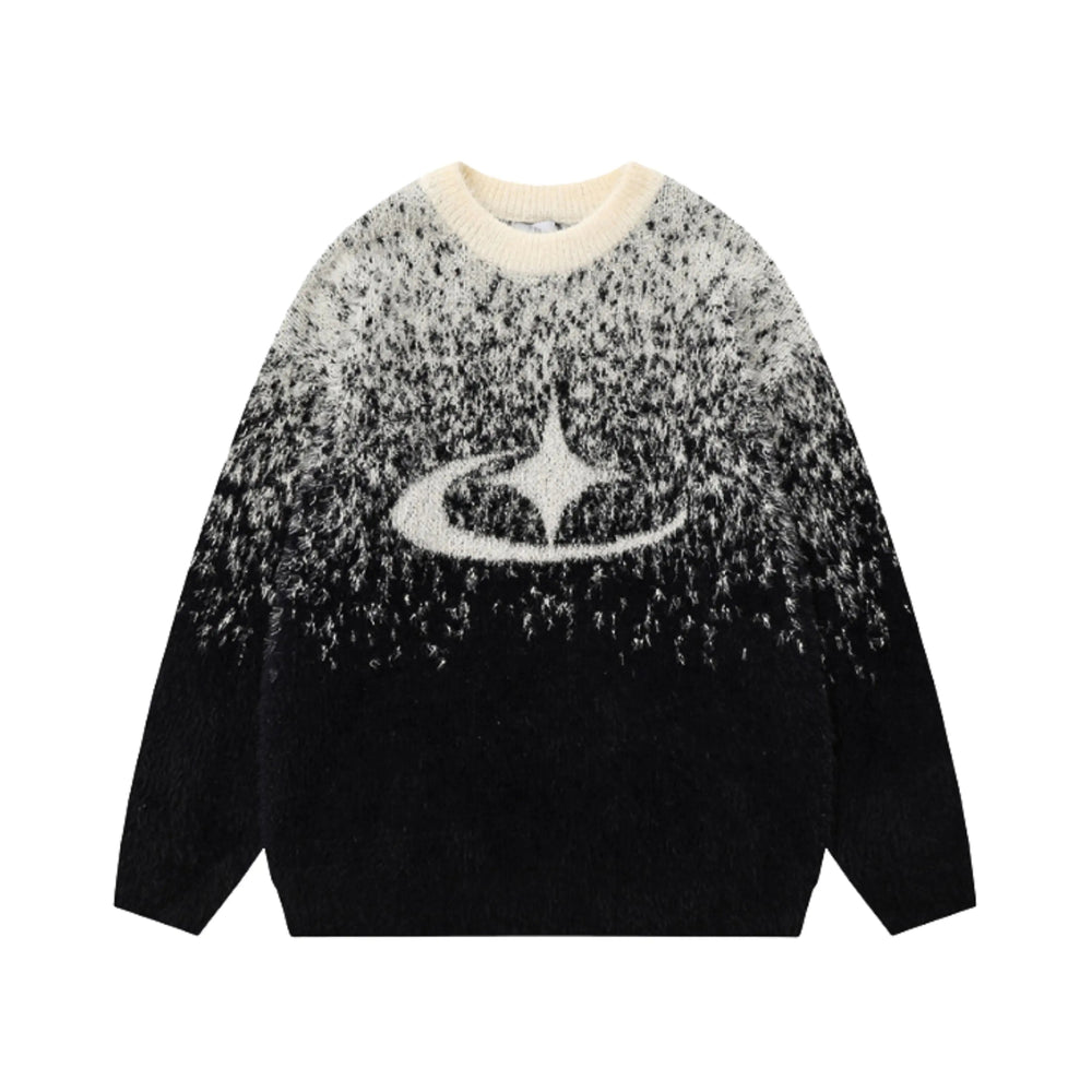 Unisex knitted sweater with crew neck, long sleeves and abstract contrast motif