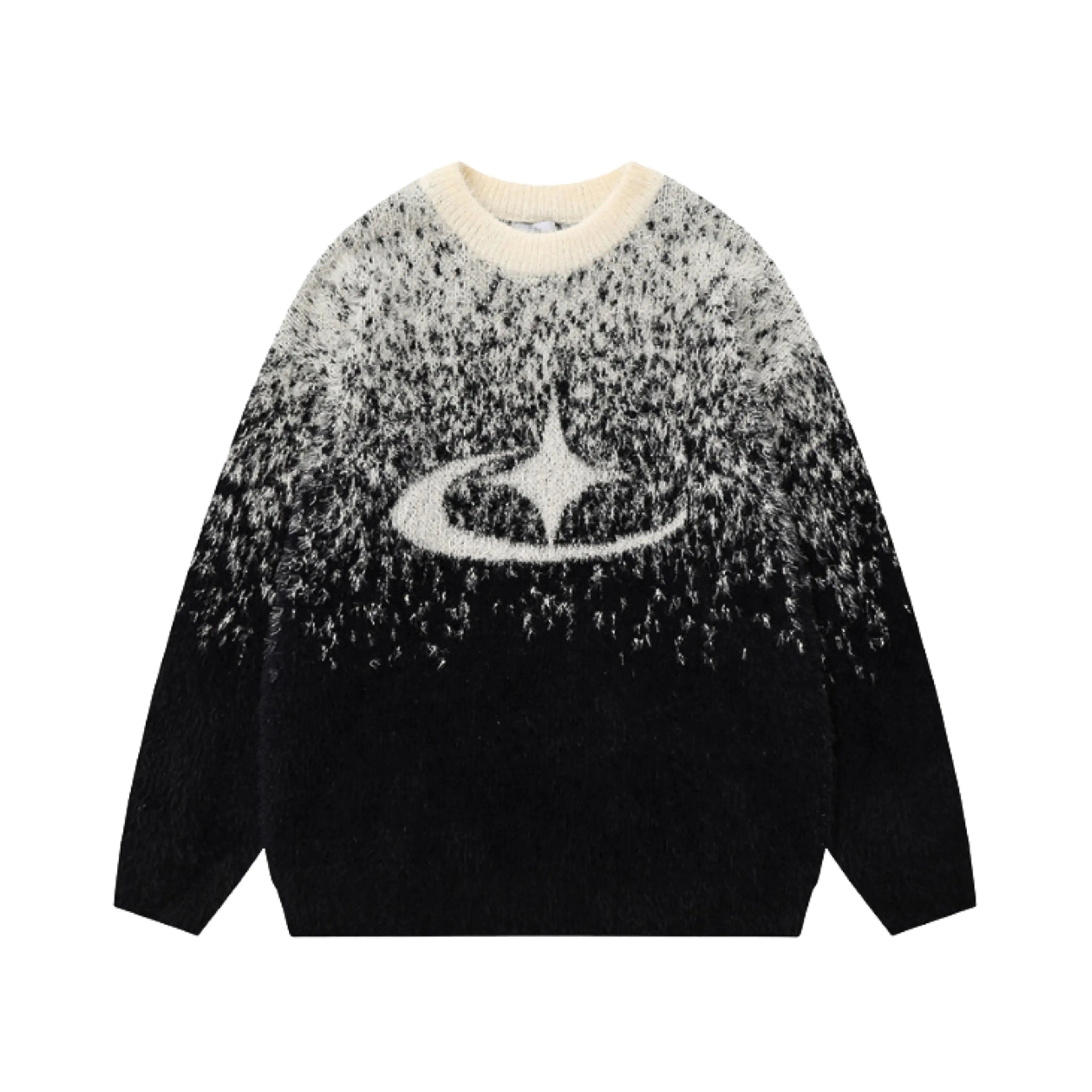Unisex knitted sweater with crew neck, long sleeves and abstract contrast motif