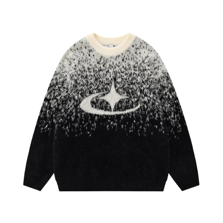 Unisex knitted sweater with crew neck, long sleeves and abstract contrast motif