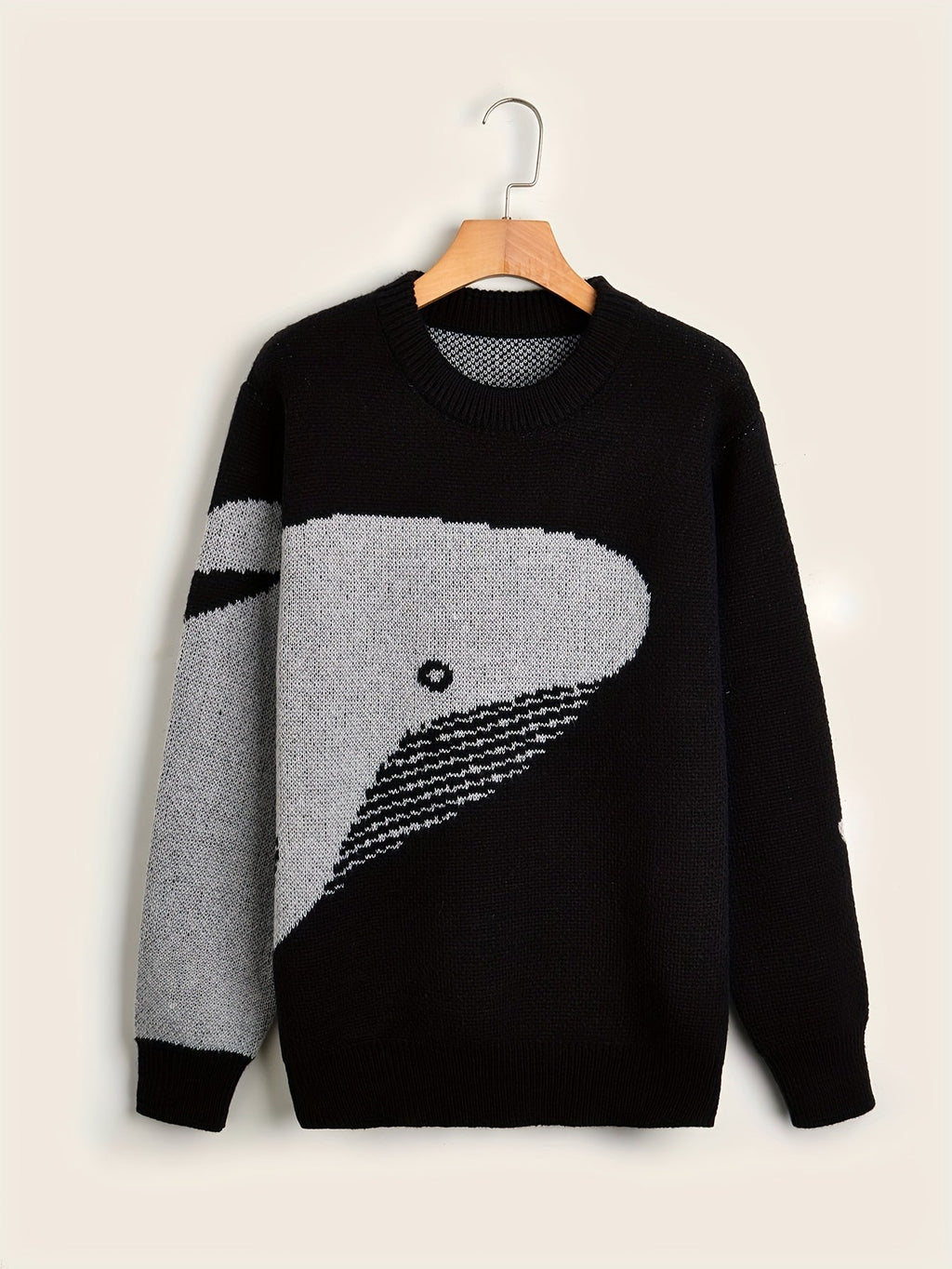 Men's crew-neck jumper with a large whale graphic and long sleeves