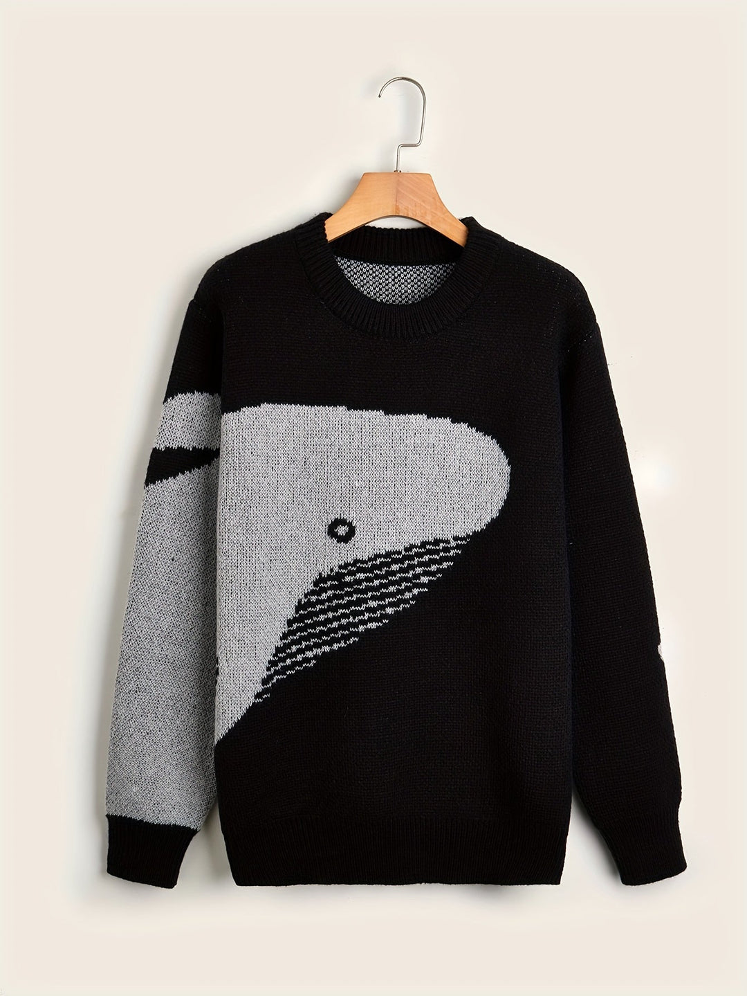 Men's crew-neck jumper with a large whale graphic and long sleeves