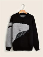 Men's crew-neck jumper with a large whale graphic and long sleeves