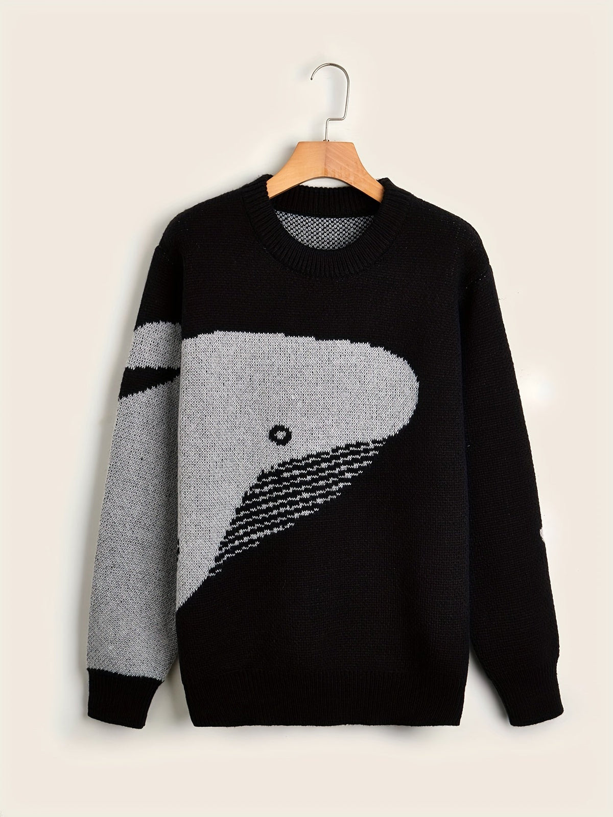 Men's crew-neck jumper with a large whale graphic and long sleeves