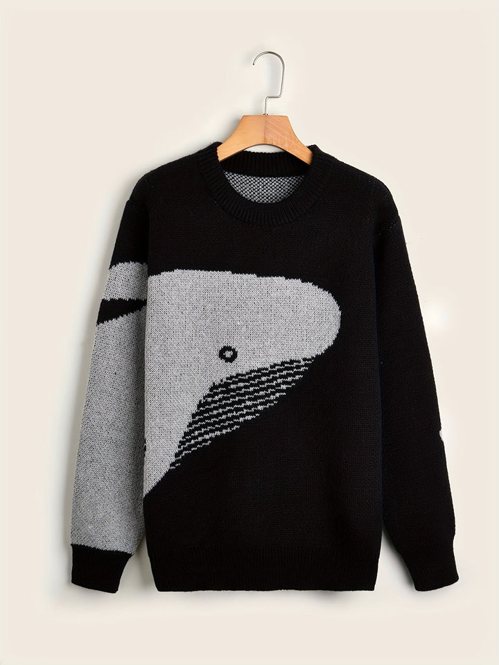 Men's crew-neck jumper with a large whale graphic and long sleeves