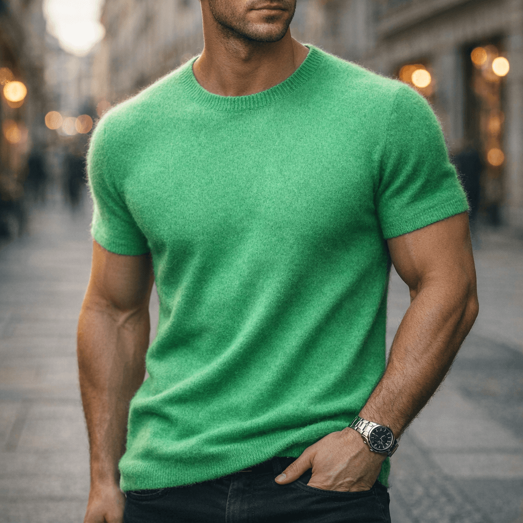Men's short sleeve knitted crew neck T-shirt