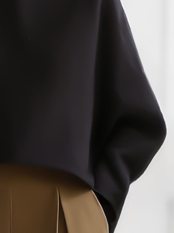Women's black cropped sweatshirt with mock neck and long sleeves