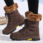 Women's winter hiking boots with fur collars and lace-up fronts