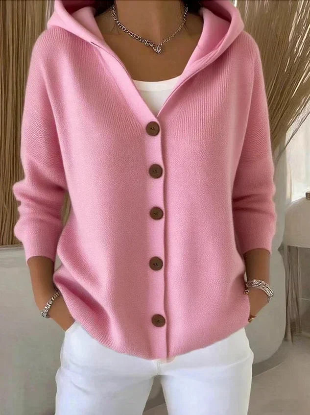 Women's hooded button cardigan with long sleeves
