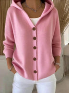 Women's hooded button cardigan with long sleeves