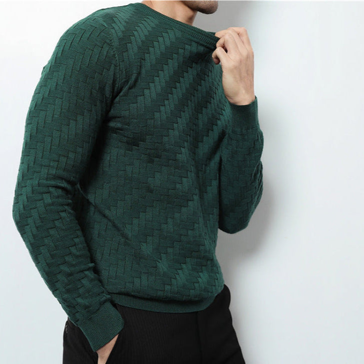 Men's textured crewneck sweatshirt with long sleeves and ribbed trims
