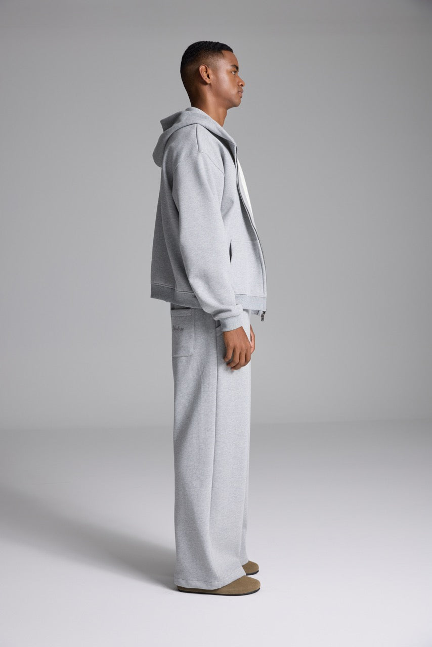 Unisex grey zip front hoodie with hood and pockets