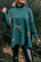 Women's relaxed leopard print sweatshirt with side slits