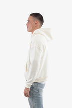 Men's off-white logo hoodie with drawstring hood and kangaroo pocket