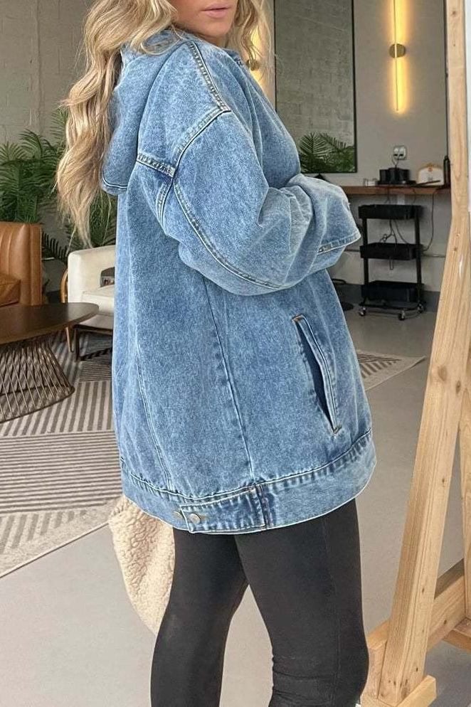 Oversized washed denim effect hoodie