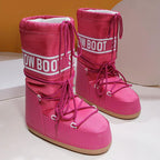 Women's tall lace-up snow boots with platform sole and drawstring top