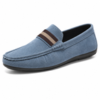 Slip-on loafers with rounded toe and contrast striped vamp detail