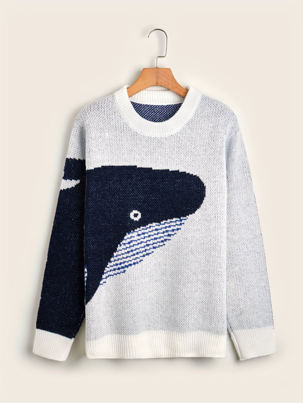 Men's crew-neck jumper with a large whale graphic and long sleeves