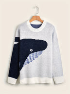 Men's crew-neck jumper with a large whale graphic and long sleeves