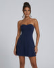 Women's strapless pleated mini dress with straight neckline