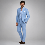 Men's slim fit two piece suit with button blazer and long trousers