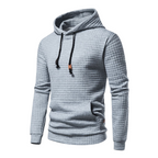 Men's long-sleeve quilted textured hoodie with drawstring hood and front pouch pocket