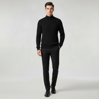 Men's ribbed half-zip jumper with high collar and long sleeves