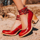 Women's ankle boots with three buckle straps and block heel