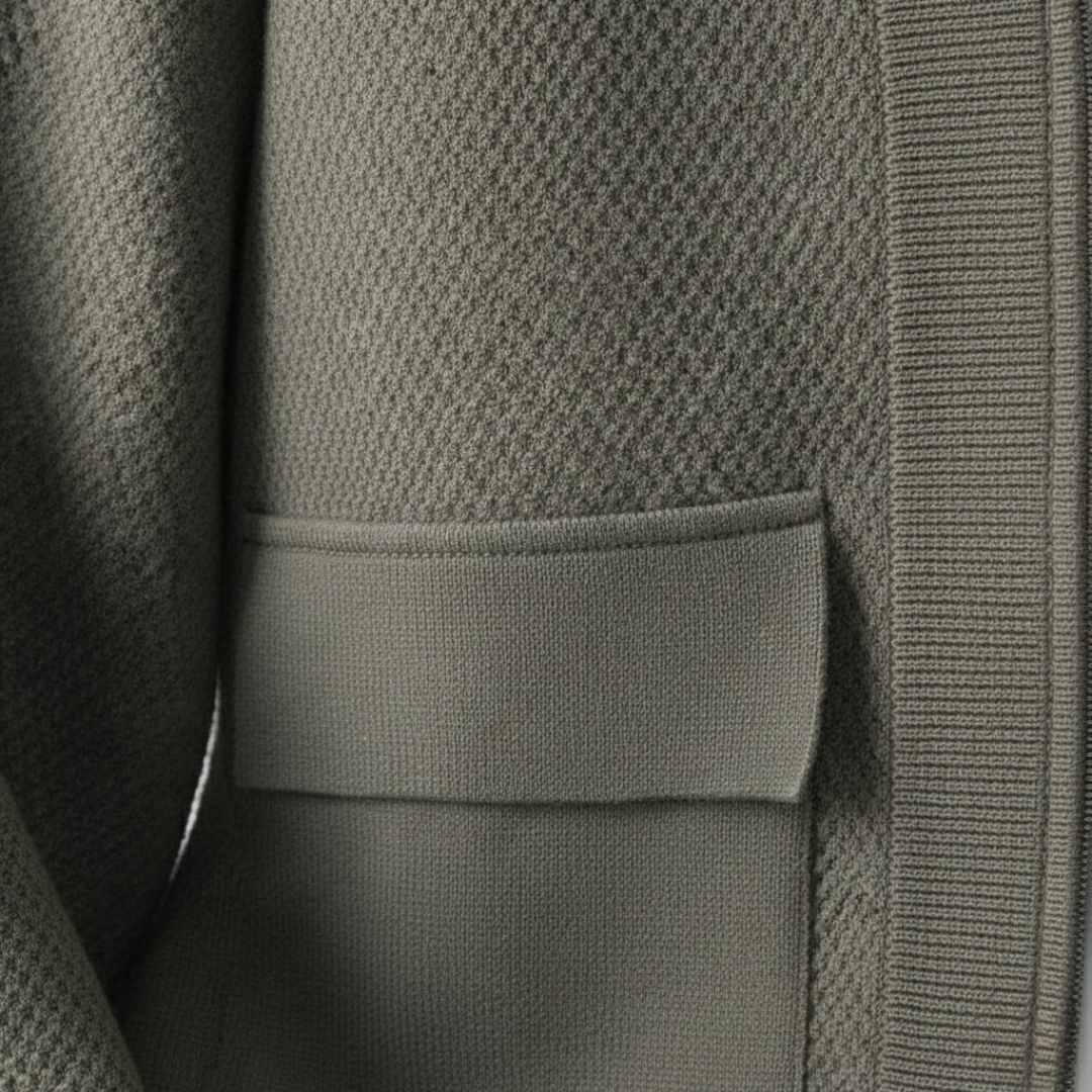 Men's textured knit cardigan with open front and patch pockets
