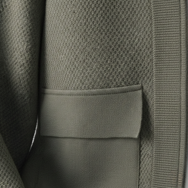 Men's textured knit cardigan with open front and patch pockets