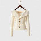 Women's ribbed button cardigan with wide collar and long sleeves