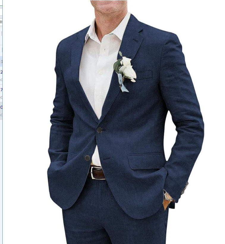 Men's tailored two-piece suit with structured blazer and matching trousers