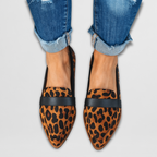 Women's pointed-toe loafer flats with vamp straps