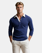 Men's polo sweater with contrast collar and long sleeves