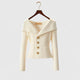 Women's ribbed cardigan with shawl collar, long sleeves and button front