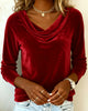 Women's long-sleeved velvet top with draped cowl neckline