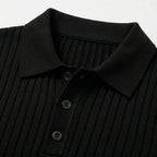 Men's ribbed knit polo shirt with short sleeves and button placket