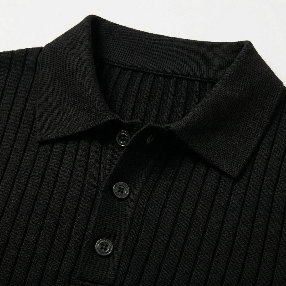 Men's ribbed knit polo shirt with short sleeves and button placket