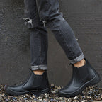Women's Chelsea work boots with elastic panels and chunky lug soles