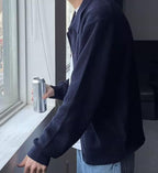 Men's ribbed knit cardigan with collar, buttons and long sleeves