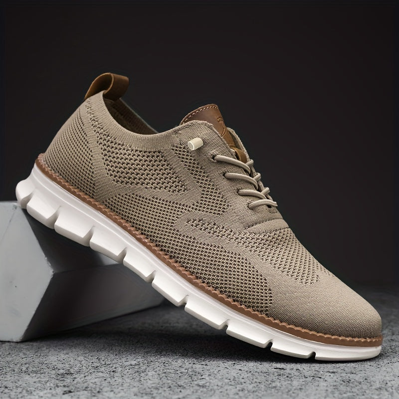 Unisex textured knit sneakers with lace-up front and white ridged sole