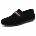 Slip-on loafers with rounded toe and contrast striped vamp detail